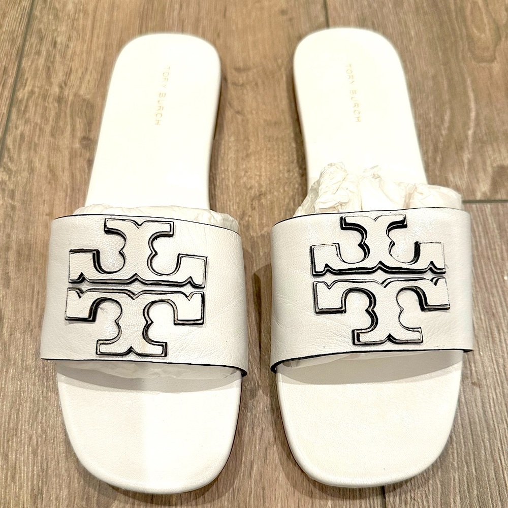 Tory Burch Double Stack Logo Slide, New with Box, Size 8